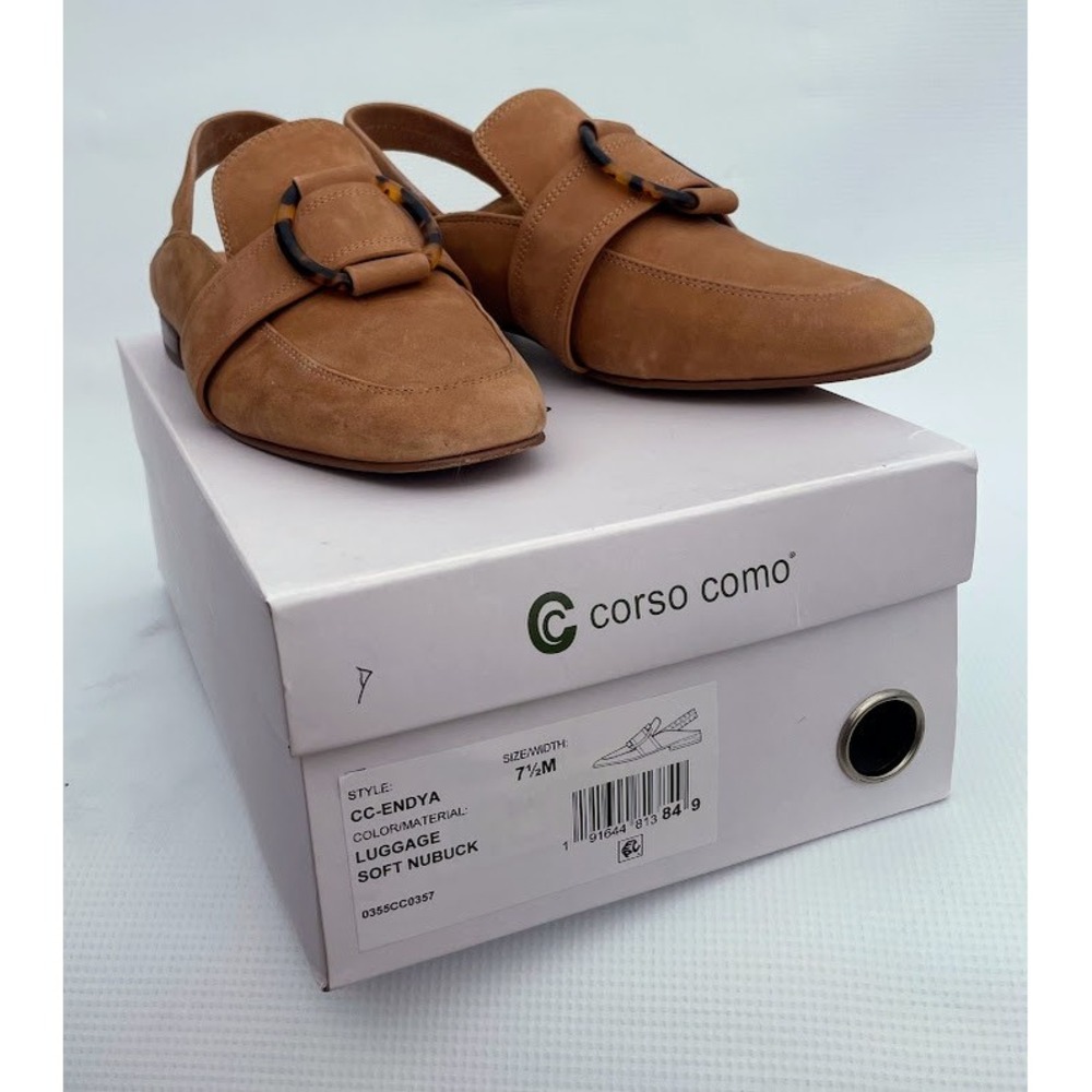 Corso Como CC-Endya Luggage Soft Nubuck Slingback Mules Tortoise Buckle 7.5M